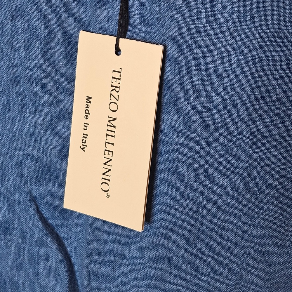 Terzo Millennio NEW Italy Denim Blue Linen Cotton Eyelet Ruffle Top Women Small - Picture 3 of 6